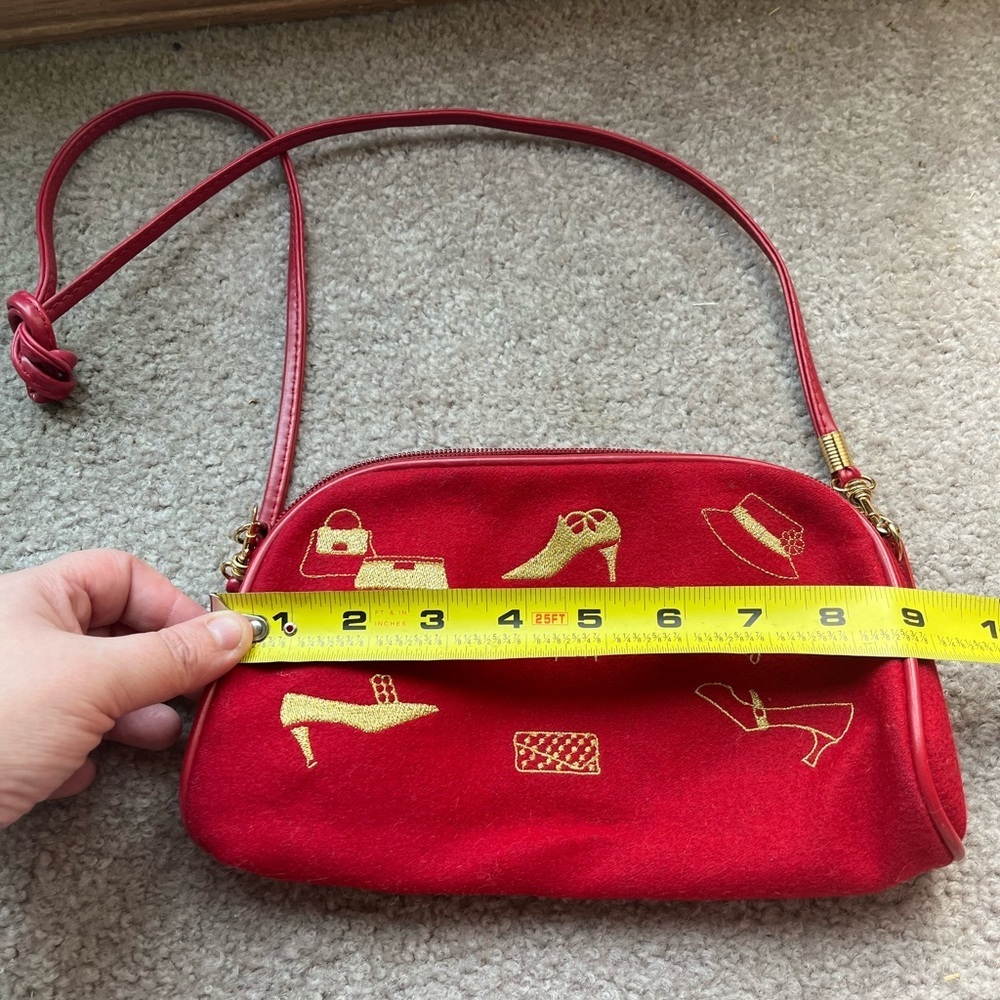 Women’s Small Cherry Red “I Can Never Have Enough” Embroidered Shoulder Bag - Picture 5 of 9
